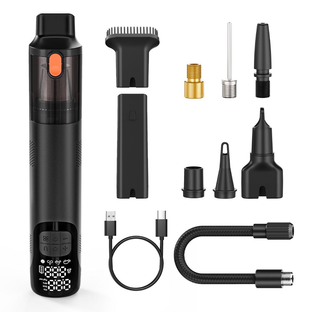 Handheld 2-in-1 vacuum cleaner with digital tire inflator